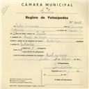 Registo de velocípede de marca Cycles Raio, com o nº 4068, em nome de Júlio Miranda, morador em Casal dos Corigos.