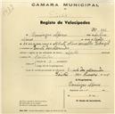 Registo de velocípede de marca Aprilia, com o nº 886, em nome de Domingos Afonso, morador em Quinta das Merendas.