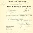 Registo de um veiculo de duas rodas tirado por dois animais de espécie asinina destinado a transporte de mercadorias em nome de António Cardoso, morador em Francos.