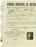Registo de matricula de velocipedista em nome de Alfredo Amorim Sequeira, morador em Machado (Belas), com o nº de inscrição 915.