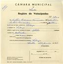 Registo de velocípede de marca Aprilia, com o nº 3700, em nome de Justino Rodrigues Fernandes, morador em Sabugo.