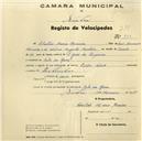 Registo de velocípede de marca Cicles Nyork, com o nº 709, em nome de Sebastião Maria Ferreira, morador em Cabo da Roca.