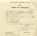 Registo de velocípede de marca Aprilia, com o nº 3415, em nome de Armando de Oliveira Mata, morador em Mem Martins.