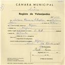 Registo de velocípede de marca C.R.S., com o nº 3877, em nome de António Caneira Silvestre, morador em Negrais.