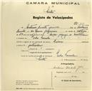 Registo de velocípede de marca Dinar, com o nº 361, em nome de António Duarte Júnior, morador em Pedra Furada.