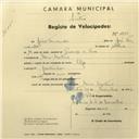 Registo de velocípede de marca Olga, com o nº 2773, em nome de João Fernandes, morador em Mem Martins.
