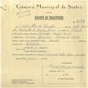 Registo de velocípede de marca Aranha, com o nº 6158, em nome de Adolfo Alves de Carvalho, morador em Cacém.