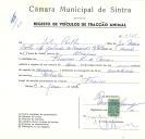 Registo de um veiculo de duas rodas tirado por um animal de espécie asinina destinado a transporte de mercadorias em nome de Júlio Coelho, morador em Francos, Rio de Mouro.