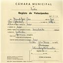 Registo de velocípede com o nº 4134, em nome de Manuel José Dias, morador em Anços.