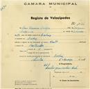 Registo de velocípede com o nº 1035, em nome de José Ferreira, morador em Cabriz.