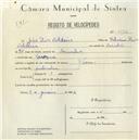 Registo de velocípede com o nº 5512, em nome de João Dias Caldeira, morador em Carenque.