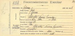 Recenseamento escolar de José Canada, filho de Silvestre Nunes Canada, morador no Mucifal.