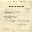 Registo de velocípede de marca Olga, com o nº 4152, em nome de Carlos Patrício, morador em Algueirão.