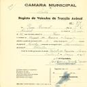 Registo de um veiculo de duas rodas tirado por um animal de espécie cavalar destinado a transporte de mercadorias em nome de Pierre Benoist, morador na Quinta da Barroca no Cacém.