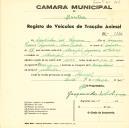 Registo de um veiculo de duas rodas tirado por um ou dois animais de espécie muar e asinina destinado a transporte de mercadorias em nome de Agostinho José Sequeira, morador no Mucifal.