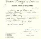 Registo de um veiculo de duas rodas tirado por um animal de espécie asinina destinado a transporte de mercadorias em nome de António dos Anjos Rodrigues, morador no Casal Pelão.