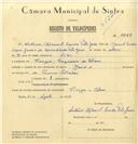 Registo de velocípede de marca James, com o nº 7249, em nome de António Manuel Emídio Prata Garcia, morador em Vinagre.