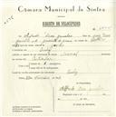 Registo de velocípede de marca Nacional, com o nº 5655, em nome de Alfredo Dias Janelas, morador em Queluz.