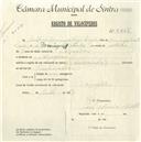 Registo de velocípede de marca Andorinha, com o nº 5268, em nome de António Domingos Luzio Lagoa, morador em Assafora.