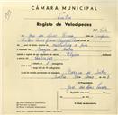 Registo de velocípede de marca Elgin, com o nº 3644, em nome de José das Neves Correia, morador em Várzea de Sintra.