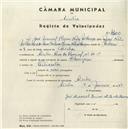 Registo de velocípede de marca Champion, com o nº 4450, em nome de José Manuel Ruivo Neto Milheiriço, morador em Rua do Roseira, nº 20, Sintra.