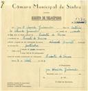 Registo de velocípede de marca Cuciolo Ducati, com o nº 6370, em nome de José d'Almeida Guimarães, morador em Quinta do Cosme, Colares.