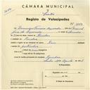 Registo de velocípede de marca Raio, com o nº 3812, em nome de Domingos Ferreira Azevedo, morador em Rinchoa.