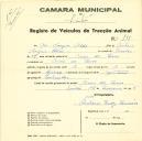 Registo de um veiculo de duas rodas tirado por dois animais de espécie bovina destinado a transporte de mercadorias em nome de José Marques Adão, morador em Covas de Ferro.