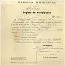 Registo de velocípede de marca Peugeot, com o nº 891, em nome de Augusto Trindade, morador em Praia das Maçãs.