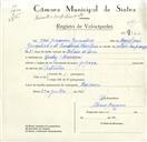 Registo de velocípede de marca Jopaca, com o nº 9122, em nome de José Joaquim Gonçalves, morador em Massamá.