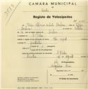 Registo de velocípede de marca The Rapid, com o nº 2165, em nome de Filipe Albano da Costa Barbosa, morador em S. Pedro de Sintra.