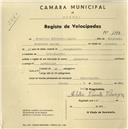 Registo de velocípede de marca Olympique, com o nº 1198, em nome de Francisco Elisiário Janota, morador em Pero Pinheiro.