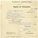 Registo de velocípede de marca Olympique,com o nº 2375, em nome de Ventura Fabricante Brandão, morador em Ribeira de Sintra.