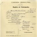 Registo de velocípede de marca Elgin, com o nº 2422, em nome de Estêvão Cristovão Timóteo, morador em Alcolombal.