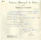 Registo de velocípede de marca F.B.M., com o nº 8985, em nome de António Augusto de Carvalho, morador em Sintra.