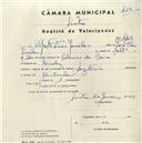 Registo de velocípede de marca Lusitania, com o nº 4459, em nome de Alfredo Dias Janelas, morador em Queluz.