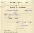 Registo de velocípede de marca Nacional, com o nº 4575, em nome de António Joaquim Gaspar Soares, morador em Rio de Sapos, Belas.