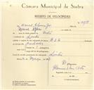 Registo de velocípede de marca B.S.A., com o nº 9818, em nome de Manuel Afonso Júnior, morador em Linhó.