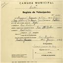 Registo de velocípede de marca Helios, com o nº 2276, em nome de Inocêncio Guerreiro da Cruz, morador em Pero Pinheiro.