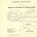 Registo de um veiculo de quatro rodas tirado por dois animais de espécie muar destinado a transporte de mercadorias em nome de José Antunes, morador em Aruil de Cima.