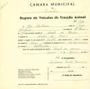 Registo de um veiculo de quatro rodas tirado por dois animais de espécie muar destinado a transporte de mercadorias em nome de José Antunes, morador em Aruil de Cima.