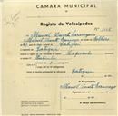 Registo de velocípede de marca Lapicarde, com o nº 1058, em nome de Manuel Duarte Saramago, morador em Cortegaça.