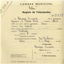 Registo de velocípede com o nº 2887, em nome de Henrique Leonardo, morador em Pero Pinheiro.