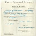 Registo de velocípede com o nº 5159, em nome de Camilo da Rocha Correia, morador em Idanha.