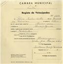 Registo de velocípede com o nº 1258, em nome de Filipe Mechas Coelho, morador em Almoçageme.