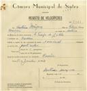 Registo de velocípede de marca Nacional, com o nº 7981, em nome de António Marques, morador em Cacém.