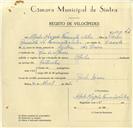 Registo de velocípede de marca Aprilia, com o nº 10044, em nome de Alfredo Morgado Nascimento e Silva, morador em Rio de Mouro.