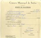 Registo de velocípede com o nº 9953, em nome de António Fernandes Gonçalves, morador em Pendão.