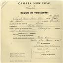 Registo de velocípede de marca Champion, com o nº 1496, em nome de Susete Fonseca Santos Dores, moradora em Madre Deus.