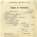 Registo de velocípede de marca Champion, com o nº 4155, em nome de José dos Santos, morador em Sintra.